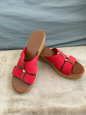 Red Elastic Strap Wedge Sandals - Women's Slip-On
